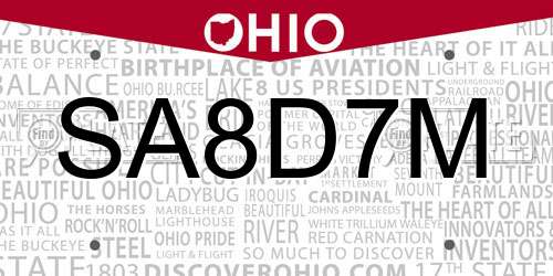 SA8D7M Ohio License Plate