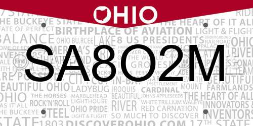 SA8O2M Ohio License Plate