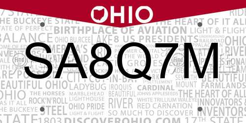 SA8Q7M Ohio License Plate