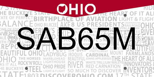 SAB65M Ohio License Plate