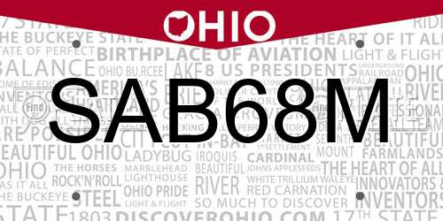 SAB68M Ohio License Plate
