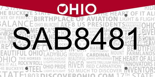 SAB8481 Ohio License Plate