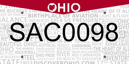 SAC0098 Ohio License Plate