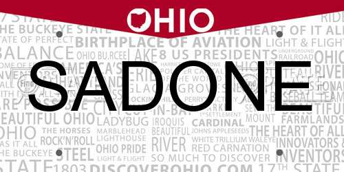 SADONE Ohio License Plate