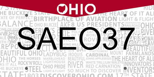 SAEO37 Ohio License Plate