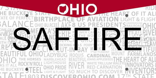 SAFFIRE Ohio License Plate