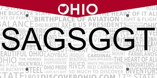 SAGSGGT Ohio License Plate