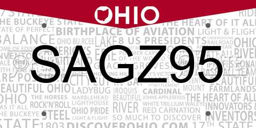 SAGZ95 Ohio License Plate