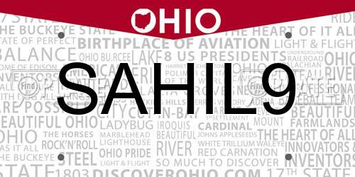 SAHIL9 Ohio License Plate