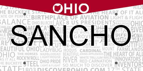SANCHO Ohio License Plate