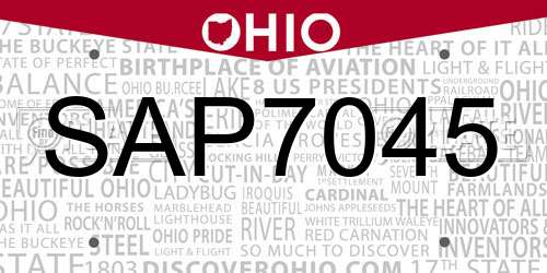 SAP7045 Ohio License Plate