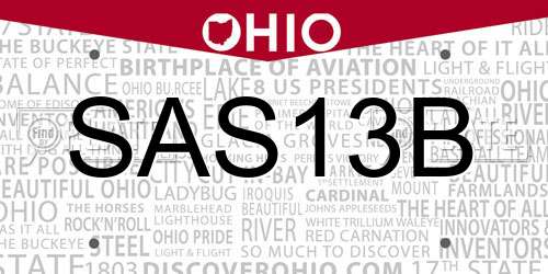 SAS13B Ohio License Plate