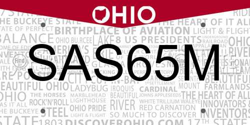 SAS65M Ohio License Plate
