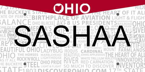 SASHAA Ohio License Plate