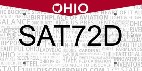 SAT72D Ohio License Plate