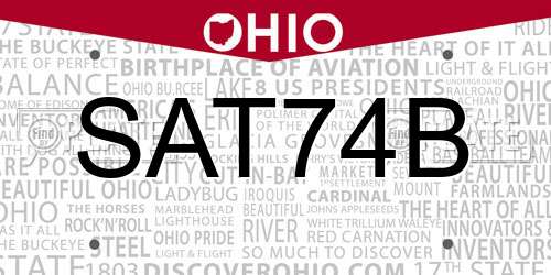 SAT74B Ohio License Plate