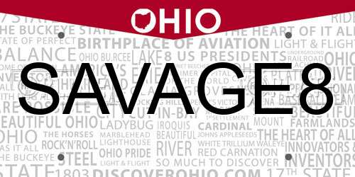 SAVAGE8 Ohio License Plate