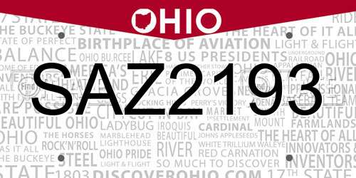 SAZ2193 Ohio License Plate