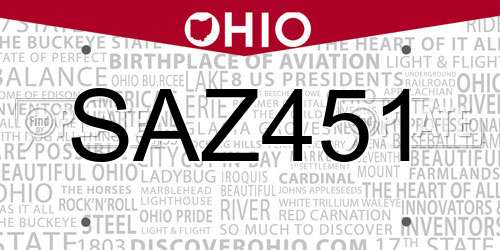 SAZ451 Ohio License Plate