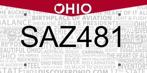 SAZ481 Ohio License Plate