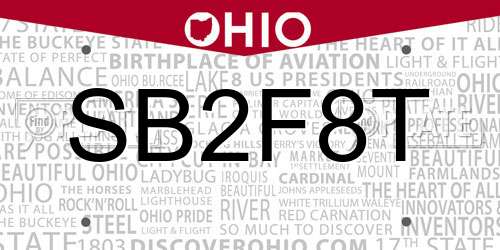 SB2F8T Ohio License Plate