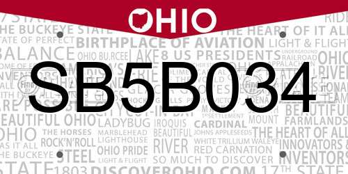 SB5B034 Ohio License Plate