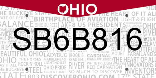 SB6B816 Ohio License Plate