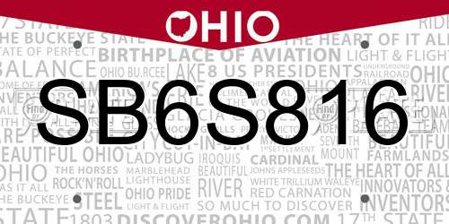 SB6S816 Ohio License Plate