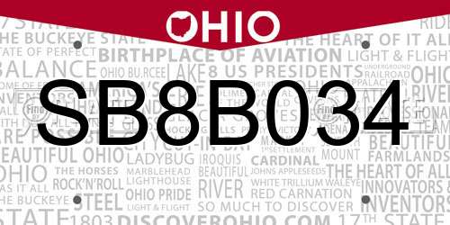 SB8B034 Ohio License Plate