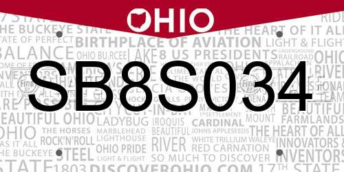 SB8S034 Ohio License Plate