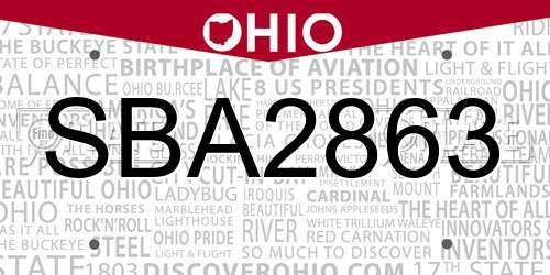 SBA2863 Ohio License Plate