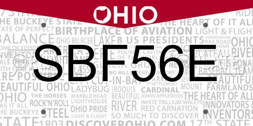 SBF56E Ohio License Plate