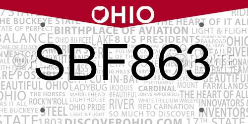 SBF863 Ohio License Plate