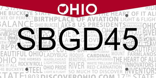 SBGD45 Ohio License Plate