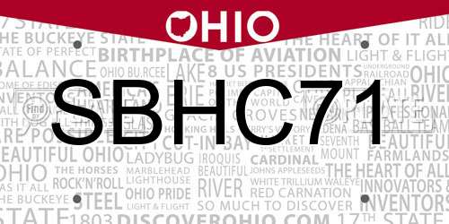 SBHC71 Ohio License Plate