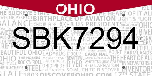 SBK7294 Ohio License Plate