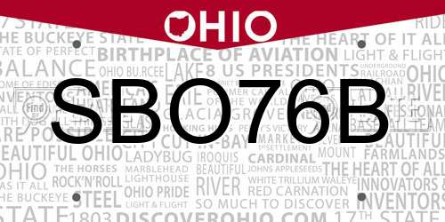 SBO76B Ohio License Plate