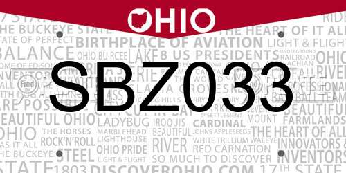 SBZ033 Ohio License Plate