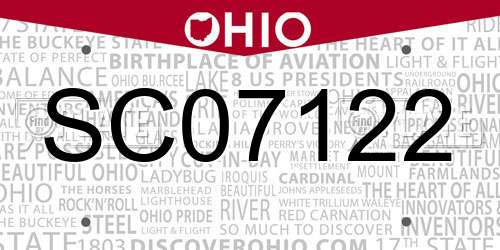 SC07122 Ohio License Plate