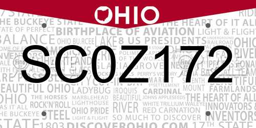 SC0Z172 Ohio License Plate