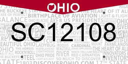 SC12108 Ohio License Plate