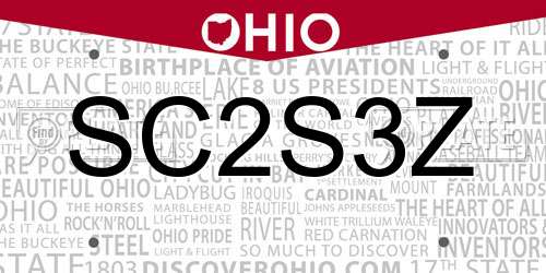 SC2S3Z Ohio License Plate