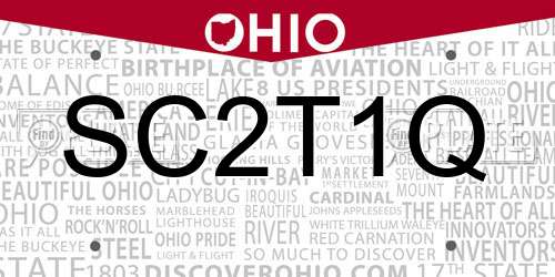 SC2T1Q Ohio License Plate