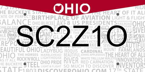SC2Z1O Ohio License Plate