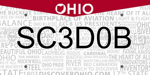 SC3D0B Ohio License Plate