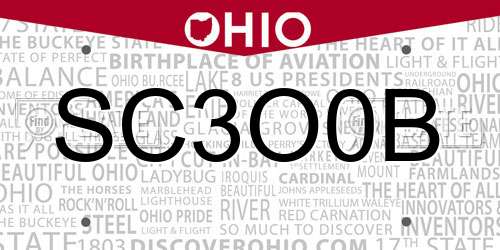 SC3O0B Ohio License Plate