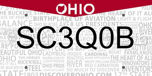 SC3Q0B Ohio License Plate