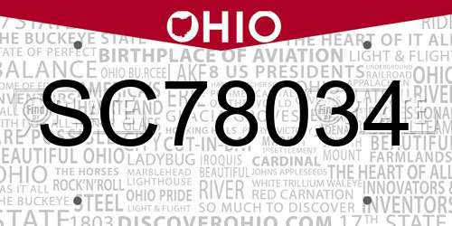 SC78034 Ohio License Plate