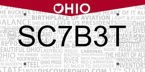 SC7B3T Ohio License Plate