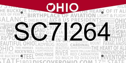 SC7I264 Ohio License Plate